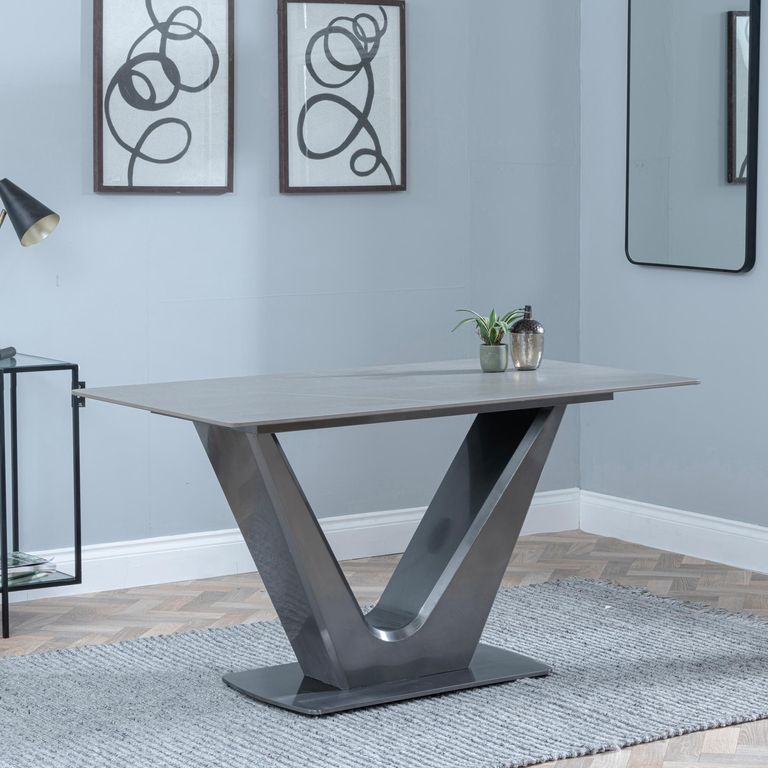 Camilla Grey Ceramic 4 Seater Dining Set - 4 Corona Blue Fabric Dining Chair