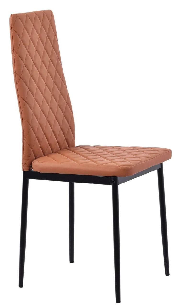 Camilla Grey Ceramic 4 Seater Dining Set - 4 Metro Burnt Orange Leather Dining Chair with Black Legs