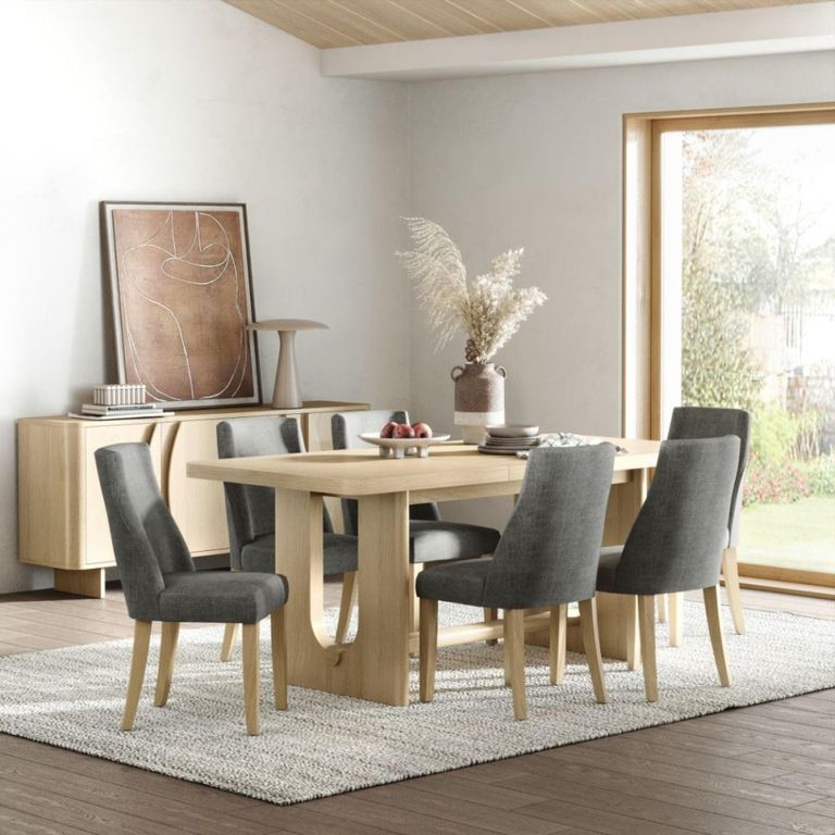 Cara Extending Dining Set - 6-8 Seater - 150cm-195cm - Oak  - with Luna Beige Fabric Dining Chair