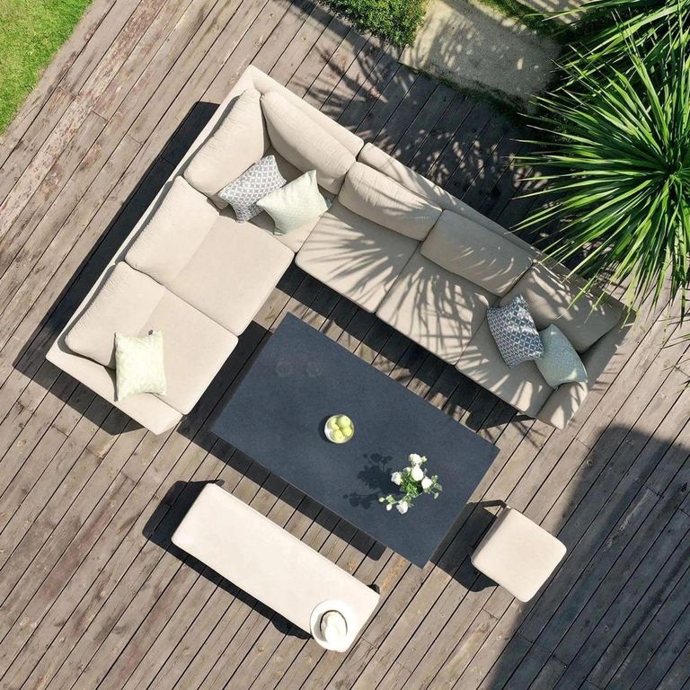 Clearance - Maze Pulse Oatmeal 8 Seater Rising Table Corner Garden Sofa Dining Set with Bench Footstool - FSS16379