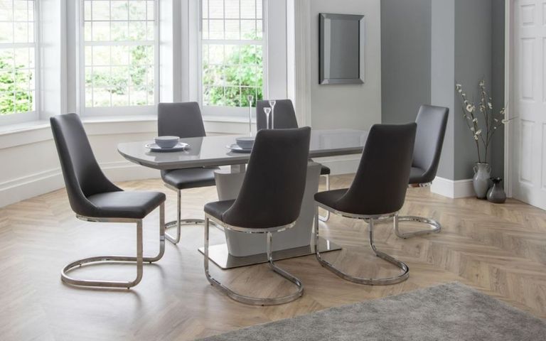 Como Extending Dining Set - 160cm-200cm - 4-6 Seater - 6 Cantilever Chairs - Grey Gloss