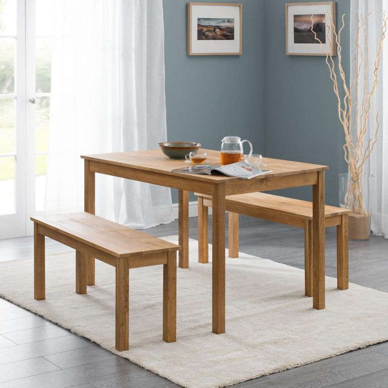 Coxmoor Dining Set - 118cm - 4 Seater - 2 Chairs & 1 Bench - Oak