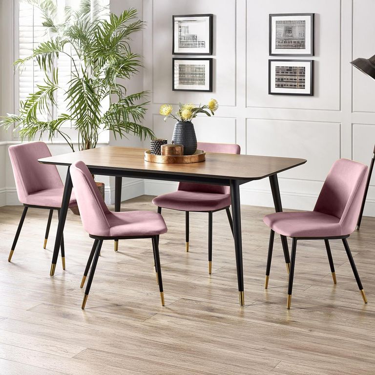 Findlay Dining Set - Walnut - 4-6 Seater - 160cm - Delaunay Pink Chairs