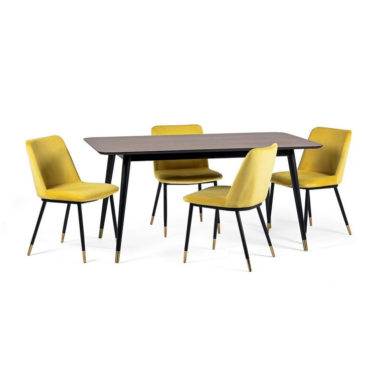 Findlay Dining Set - Walnut - 4-6 Seater - 160cm - Delaunay Yellow Chairs