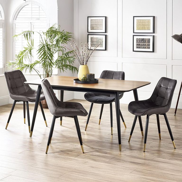 Findlay Dining Set - Walnut - 4-6 Seater - 160cm - Hadid Grey Chairs