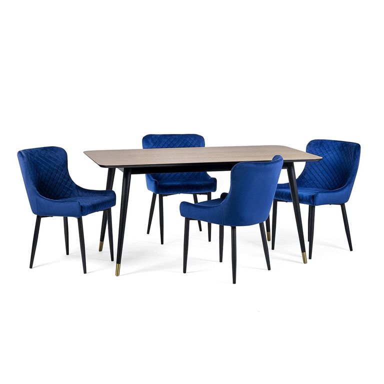 Findlay Dining Set - Walnut - 4-6 Seater - 160cm - Luxe Blue Chairs