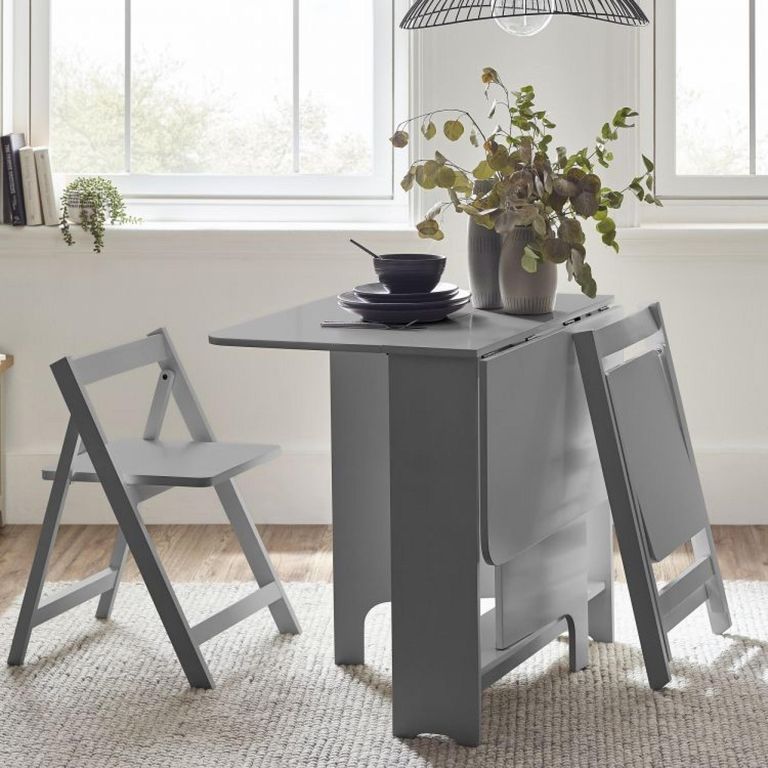 Gatan Gateleg Dining Set - 2 Seater - 80cm - 2 Chairs - Grey