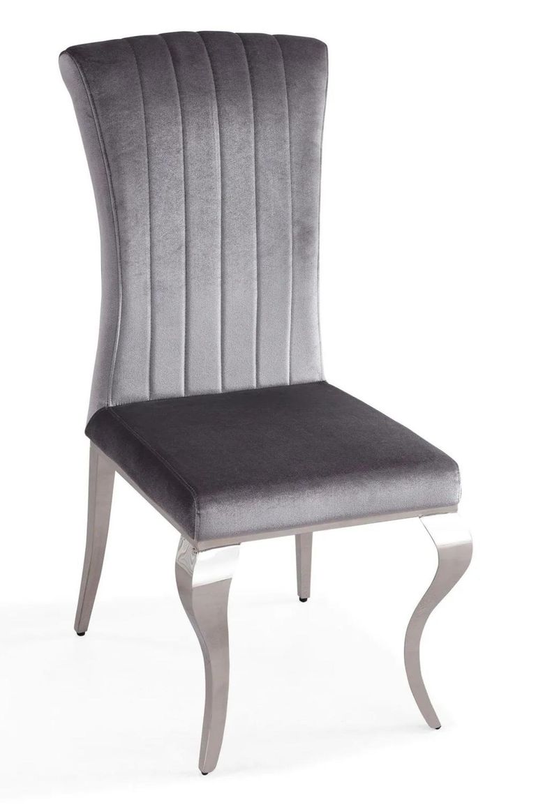 Glacier Grey Marble and Chrome Dining Set - Louis Grey Velvet Fabric Dining Chair