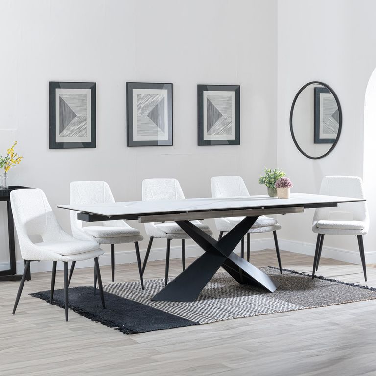 Hayden White Ceramic Extending Dining Set - Peyton Cream Fabric Dining Chair