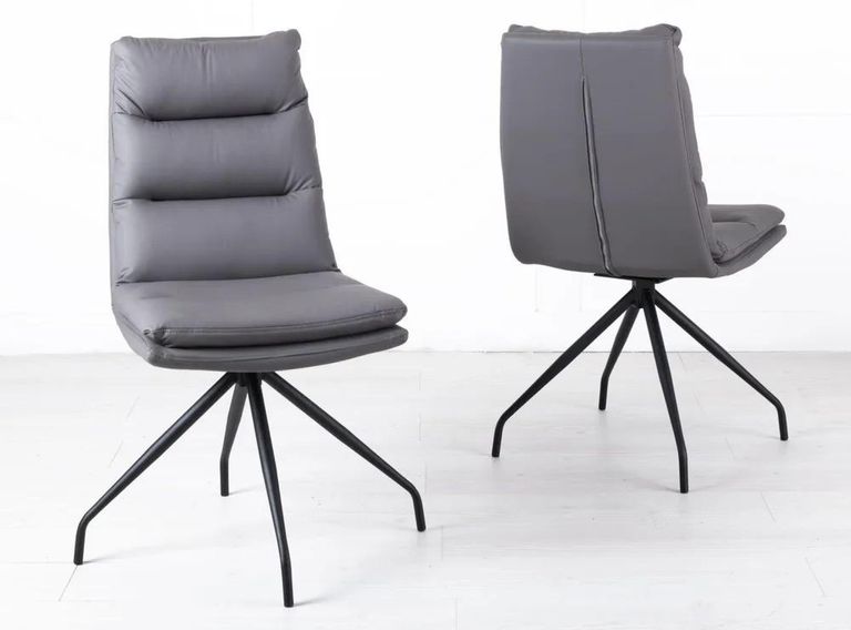 Kinston Black Ceramic Extending Dining Set - Diego Grey Leather Swivel Dining Chair