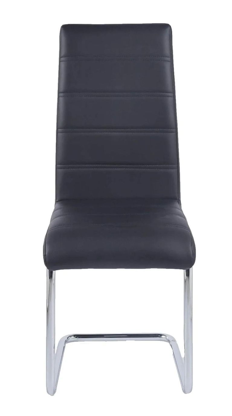 Lisbon Grey Marble and Chrome Dining Set - Roma Black Faux Leather Dining Chair