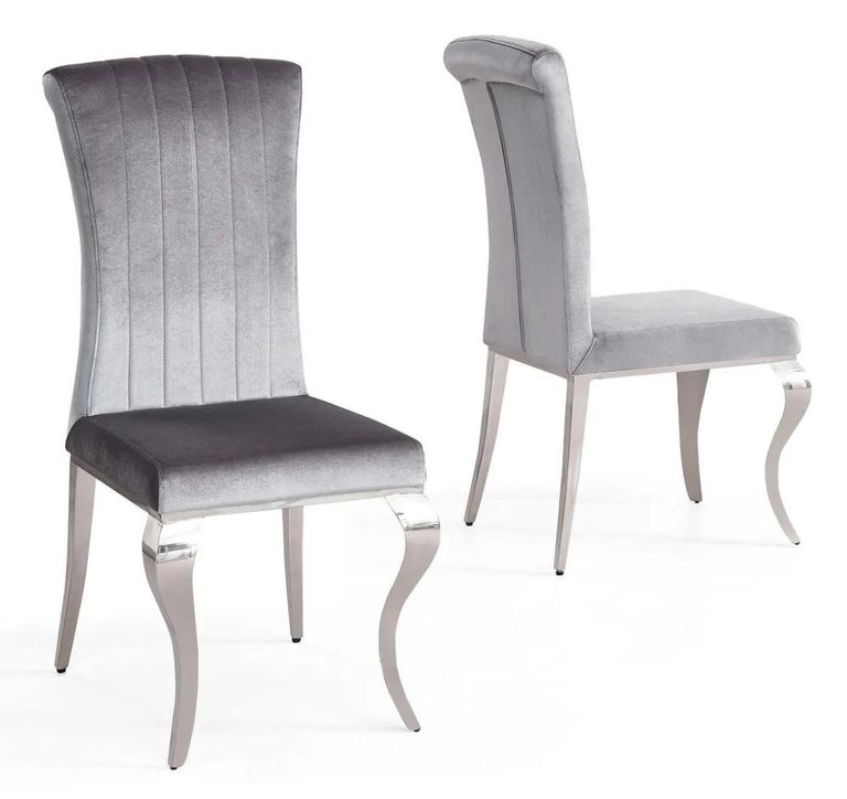 Louis 4 Seater Grey Marble and Chrome Square Dining Set - 4 Grey Velvet Fabric Dining Chair