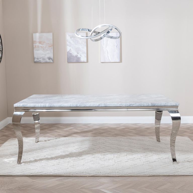 Louis Grey Marble and Chrome Dining Set - Bianco Black Faux Leather Dining Chair