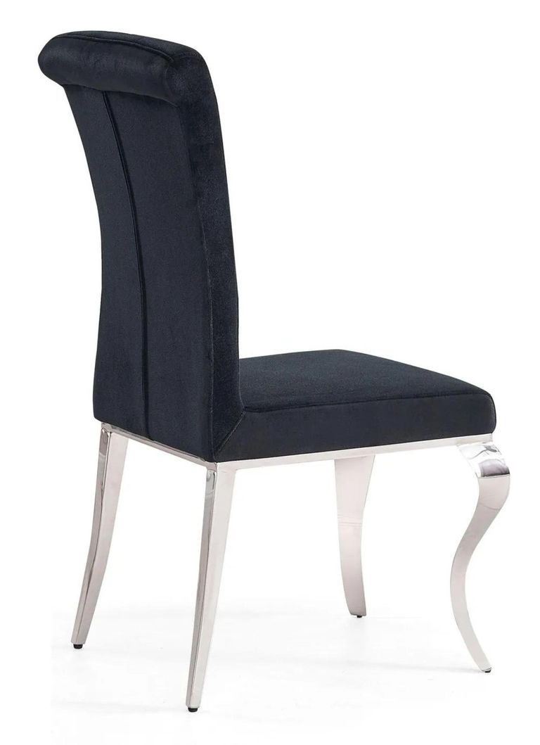 Louis Grey Marble and Chrome Dining Set - Black Velvet Fabric Dining Chair