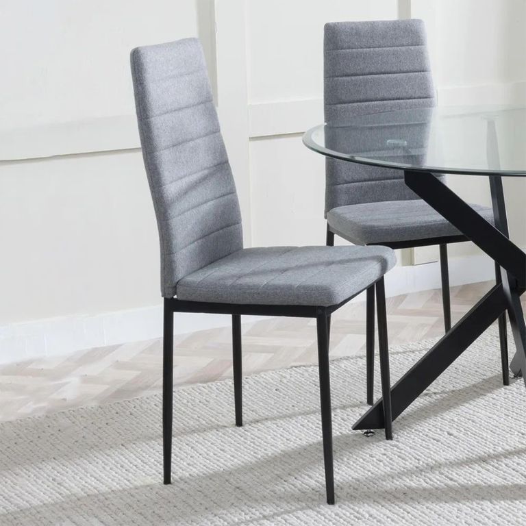Maldon Black Ceramic Dining Set - Lido Dark Grey Fabric Dining Chair with Black Legs