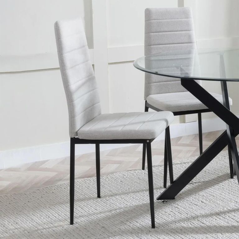 Maldon Black Ceramic Dining Set - Lido Sand Fabric Dining Chair with Black Legs