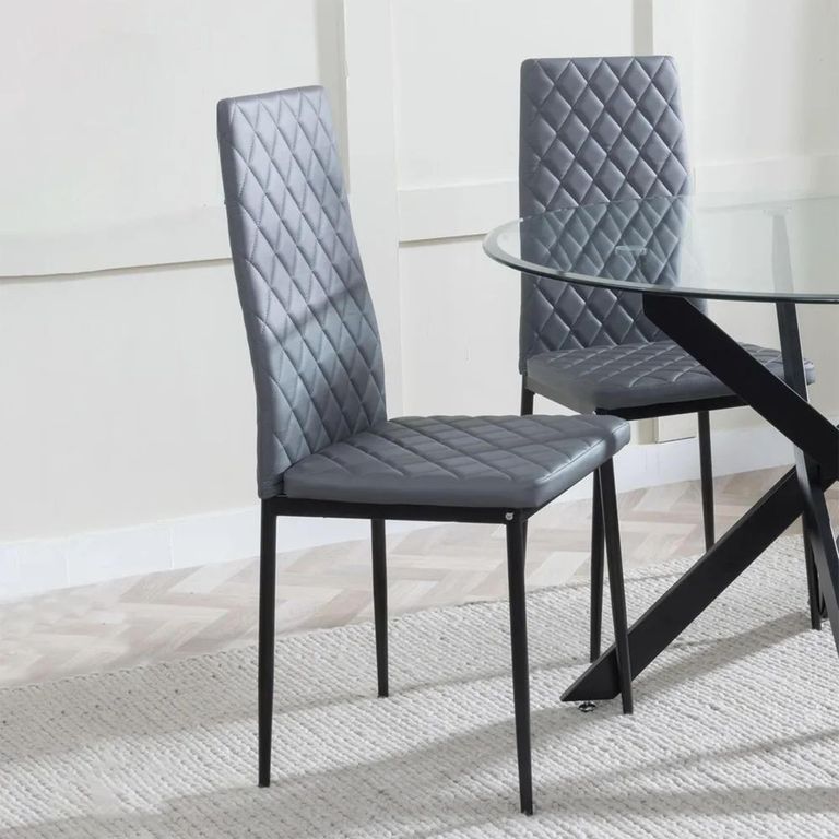 Maldon Black Ceramic Dining Set - Metro Grey Leather Dining Chair with Black Legs