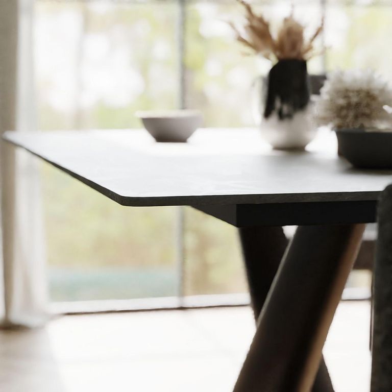 Maldon Grey Ceramic Dining Set - Bronx Dark Grey Fabric 1 RHF Corner Bench, 1 Low Bench and 1 Chair