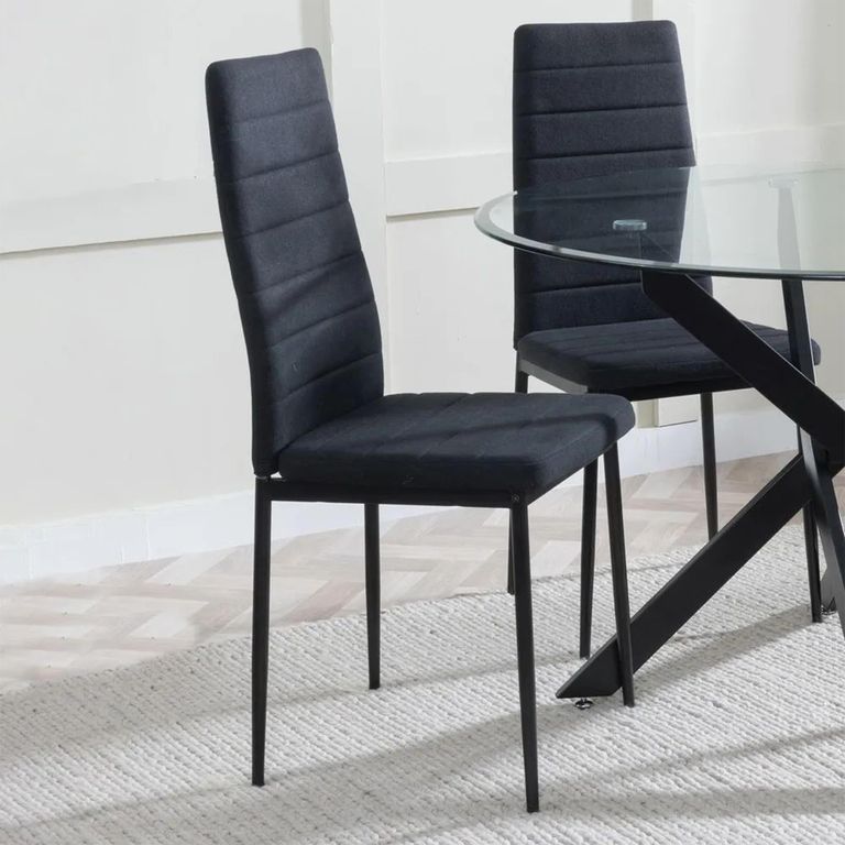 Maldon Grey Ceramic Dining Set - Lido Black Fabric Dining Chair with Black Legs