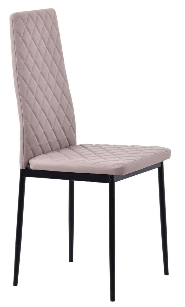 Maldon Grey Ceramic Dining Set - Metro Beige Leather Dining Chair with Black Legs