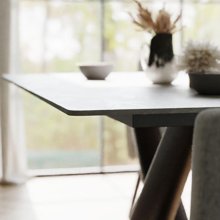 Maldon Grey Ceramic Dining Set - Monza Grey Fabric 1 LHF Corner Bench, 1 Low Bench and 1 Armchair