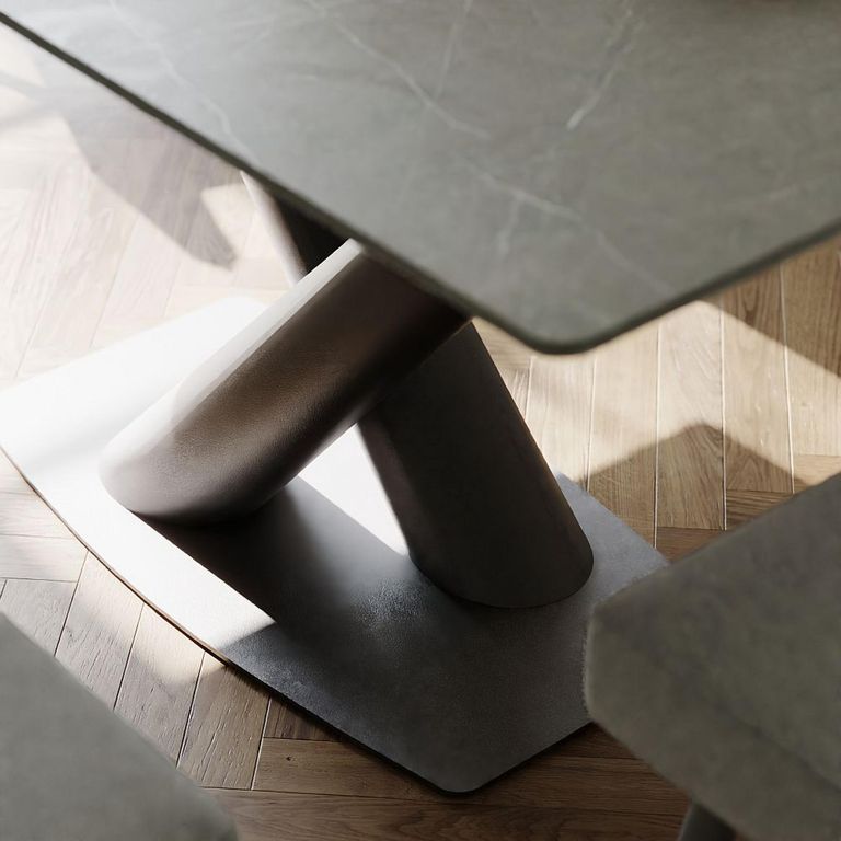 Maldon Grey Ceramic Dining Set - Monza Grey Fabric 1 LHF Corner Bench, 1 Low Bench and 1 Armchair