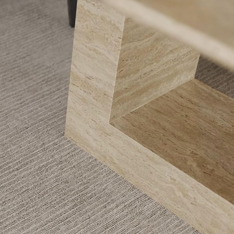 Milan Travertine Beige Engineered Marble Dining Set - Carmela Cream Leather Dining Chair