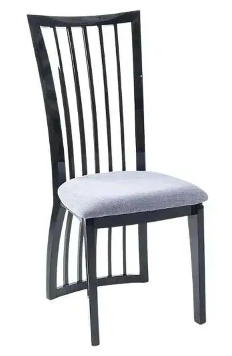 Milan Grey Marble Dining Set - Athena Black High Gloss Slatted Back Dining Chair with Grey Seat Pads
