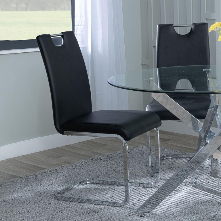 Milan Grey Marble Dining Set - Bianco Black Faux Leather Dining Chair
