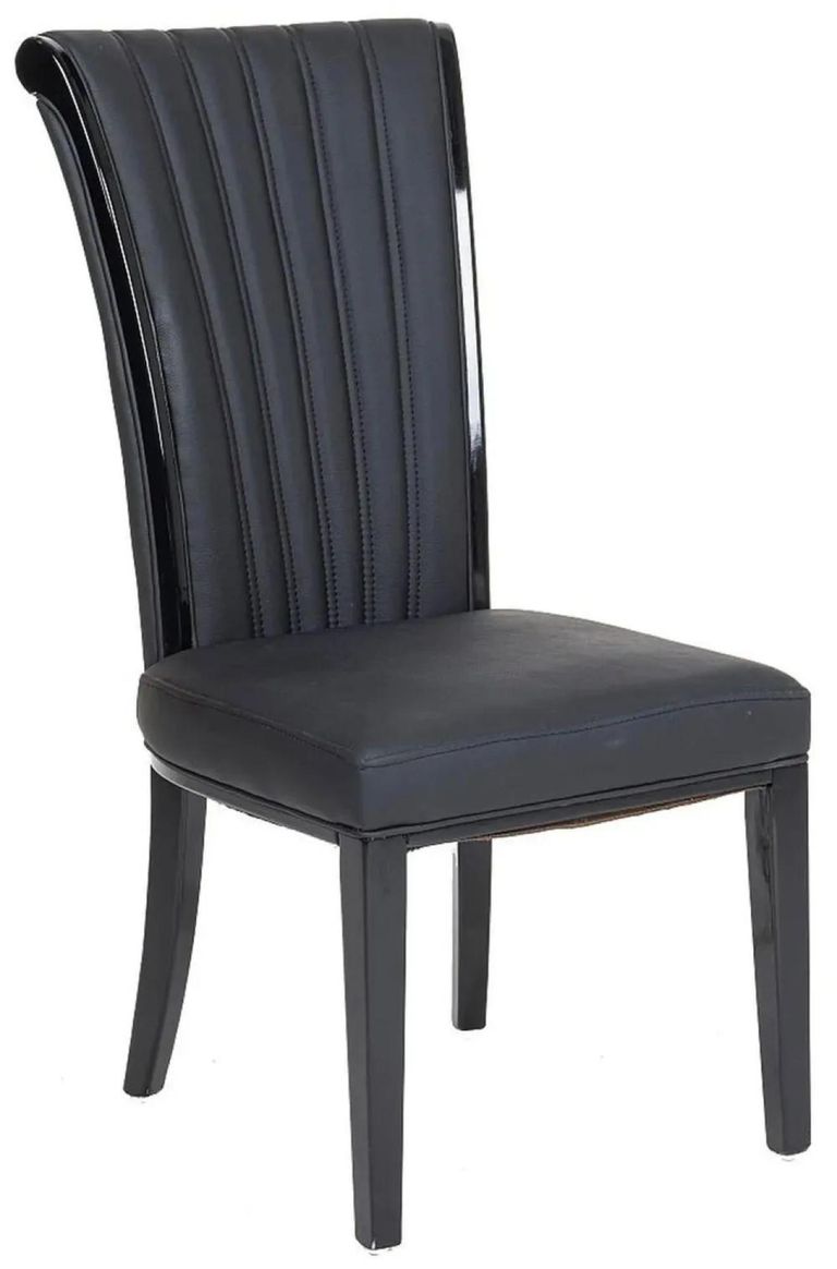 Milan White Marble Dining Set - Cadiz Black Leather Dining Chair