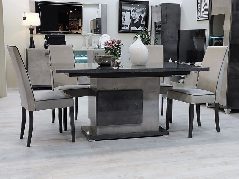 Milo Grey Extending Pedestal Dining Set with 4 Chair