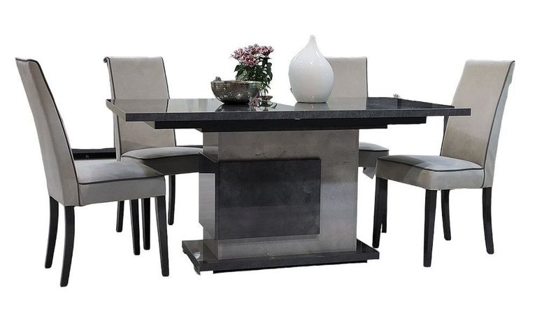 Milo Grey Extending Pedestal Dining Set with 4 Chair