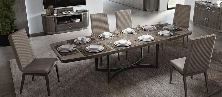 Armonia Dining Set - 8 Seater - 200cm - Silver Birch - with Flute Fabric Chair