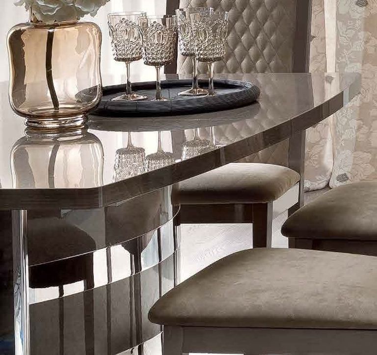 Platinum Dining Set - Silver - Butterfly Extending - with Capitonne Nabuk Chairs