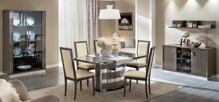Platinum Dining Set - Silver - Butterfly Extending - with Ivory Leather Chairs