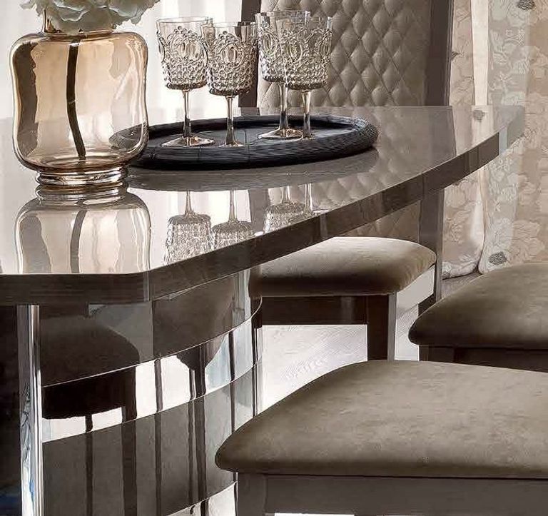 Platinum Dining Set - Silver - Butterfly Extending - with Nabuk Chairs