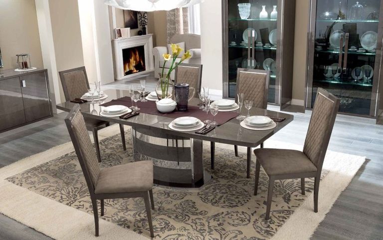 Platinum Dining Set - Silver - Butterfly Extending - with Nabuk Chairs