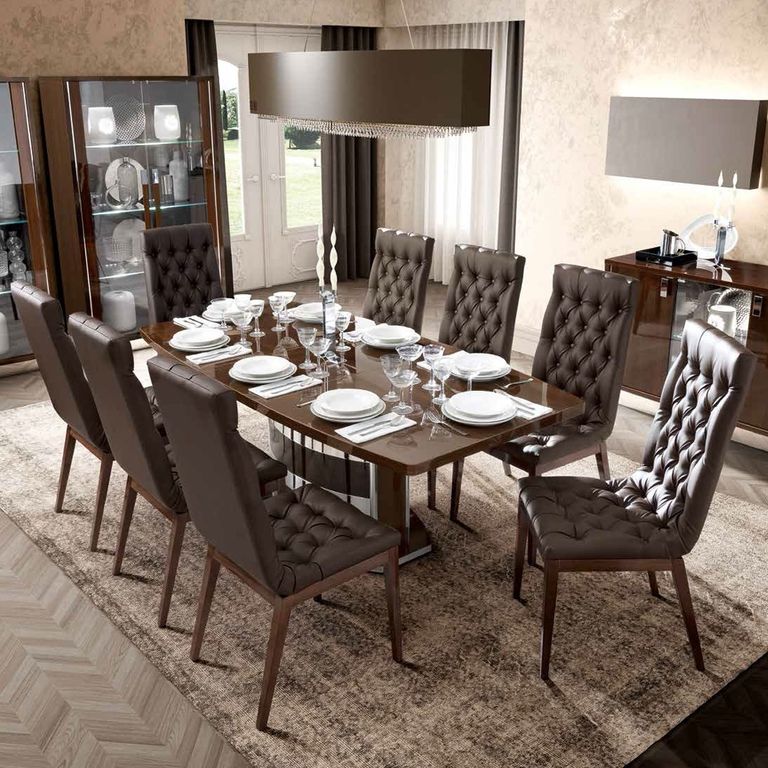 Roma Dining Set - Butterfly Extending - Walnut - with Capitonne Leather Chairs - Variant Available