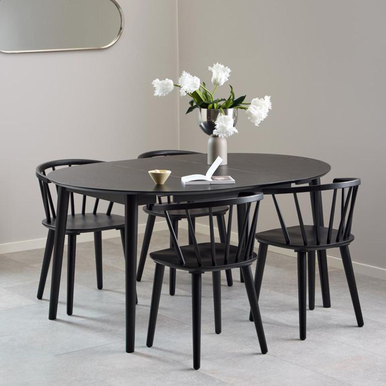 Montreux Round Dining Set - 4 Seater - 115cm - Black - with 4 Ida Spindle Dining Chairs