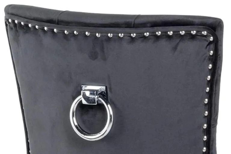 Naples Black Marble Dining Set - Knocker Back Black Velvet Fabric Dining Chair with Black Wooden Legs