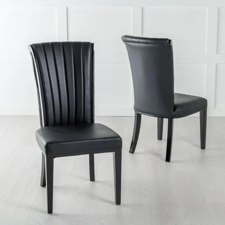Naples White Marble Dining Set - Cadiz Black Leather Dining Chair