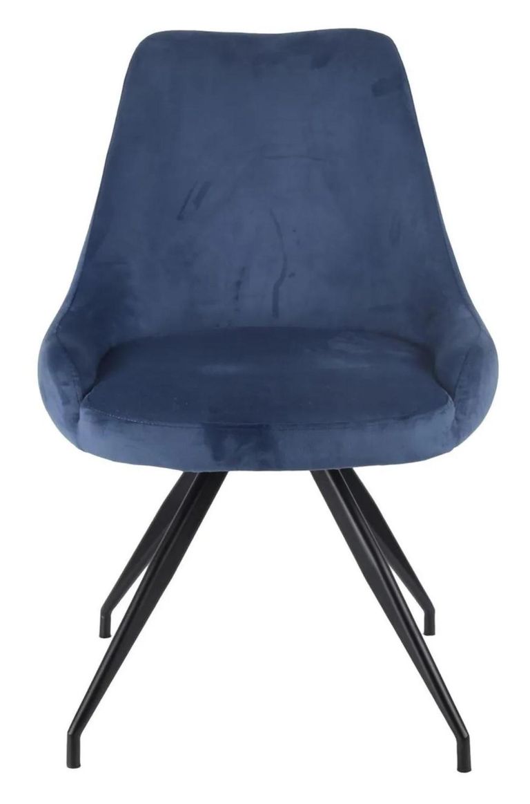 Novara Grey Ceramic 4 Seater Round Dining Set - 4 Arctic Blue Velvet Fabric Swivel Dining Chair