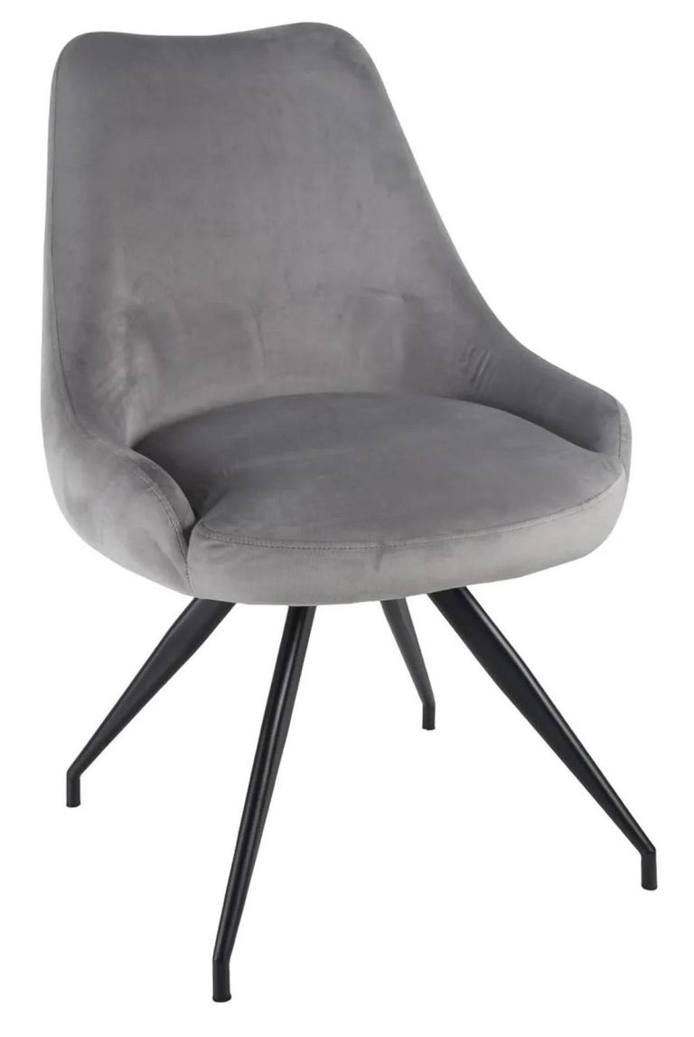 Novara Grey Ceramic 4 Seater Round Dining Set - 4 Arctic Grey Velvet Fabric Swivel Dining Chair