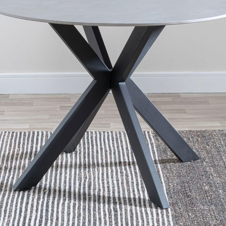 Novara Dining Set - 4 Seater - 130cm - Round - Grey Ceramic - 4x Darwin Dining Chairs - Green Fabric