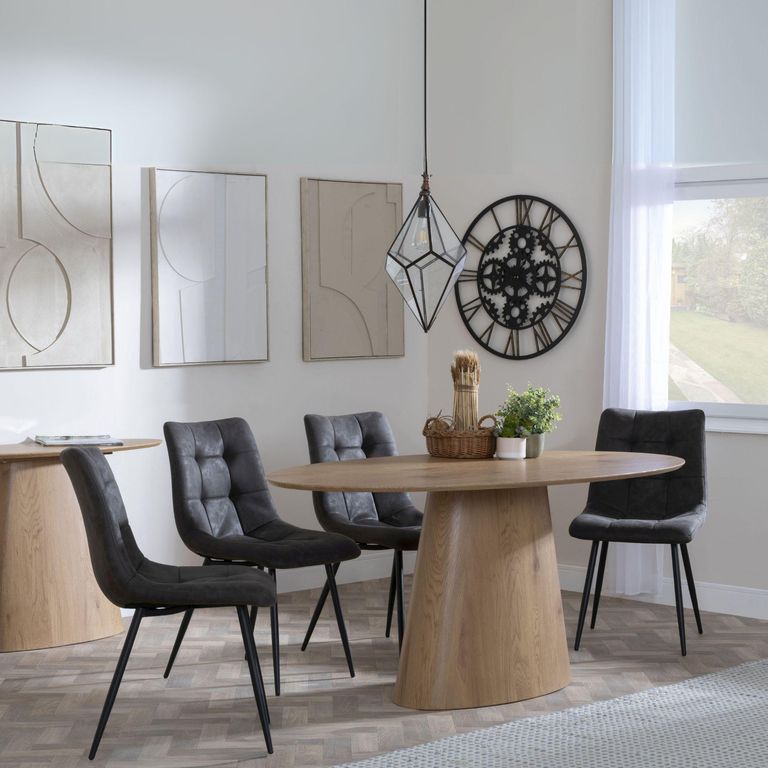 Palma Oak Oval Dining Set - Corona Grey Fabric Dining Chairs