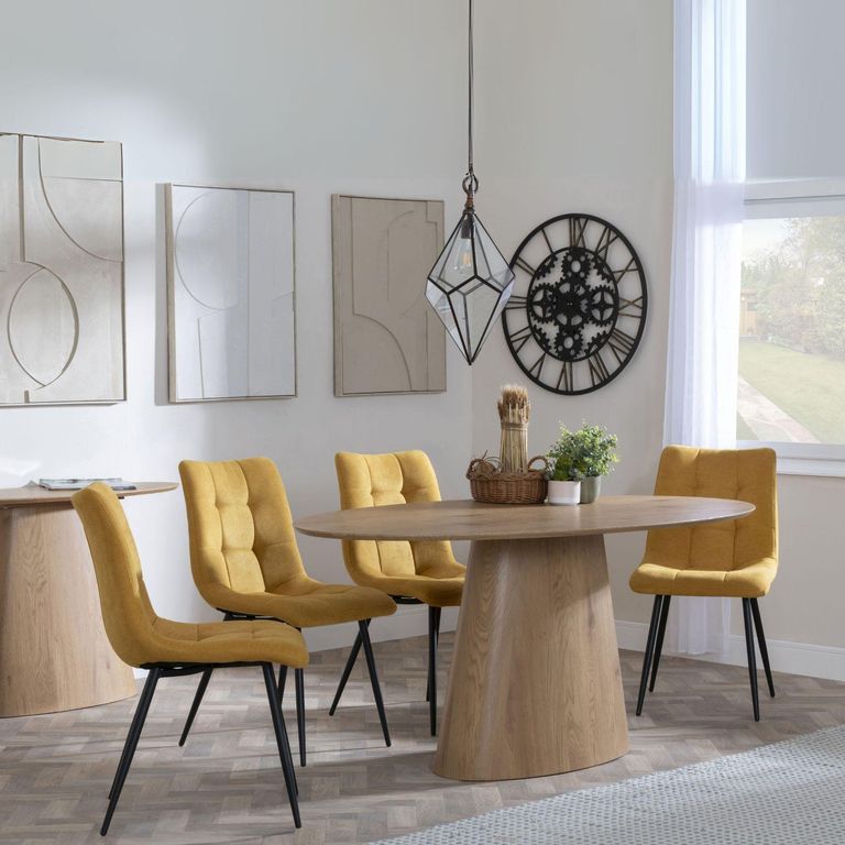 Palma Oak Oval Dining Set - Corona Yellow Fabric Dining Chairs