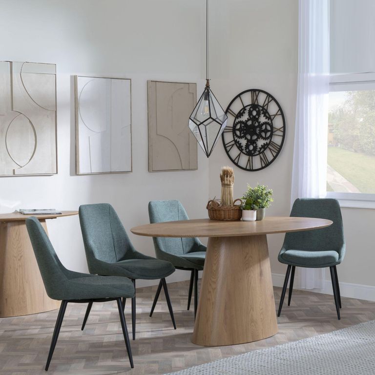 Palma Oak Oval Dining Set - Darwin Green Fabric Dining Chair