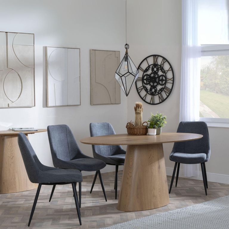 Palma Oak Oval Dining Set - Darwin Grey Fabric Dining Chair