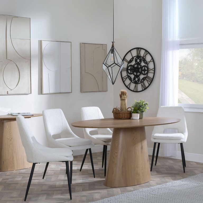 Palma Oak Oval Dining Set - Peyton Cream Fabric Dining Chair