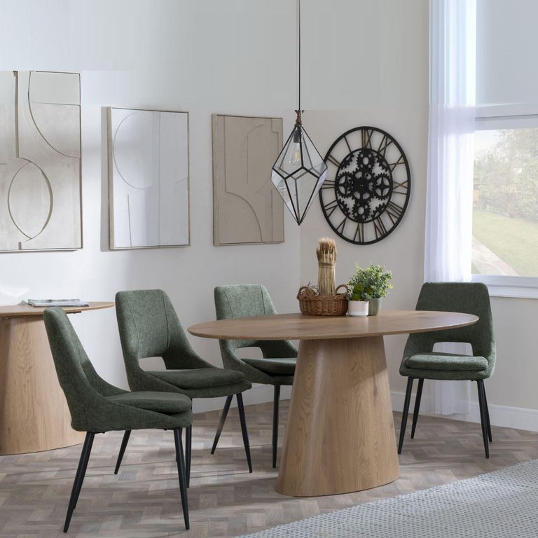 Palma Oak Oval Dining Set - Peyton Green Fabric Dining Chair
